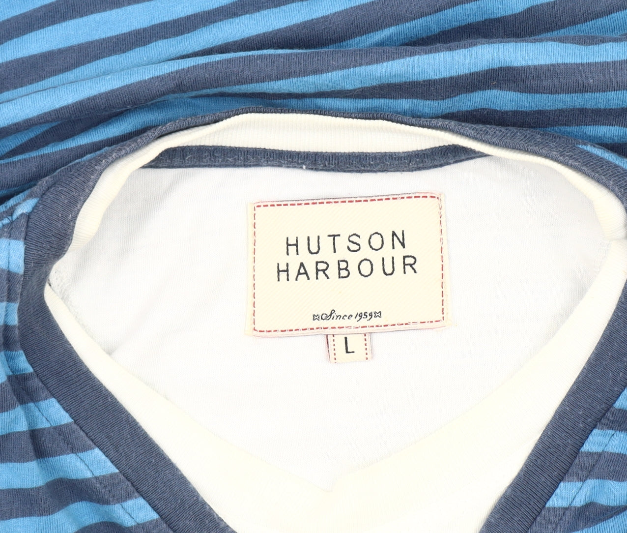 Hutson Harbour Men's Blue Striped Cotton V-Neck T-Shirt L