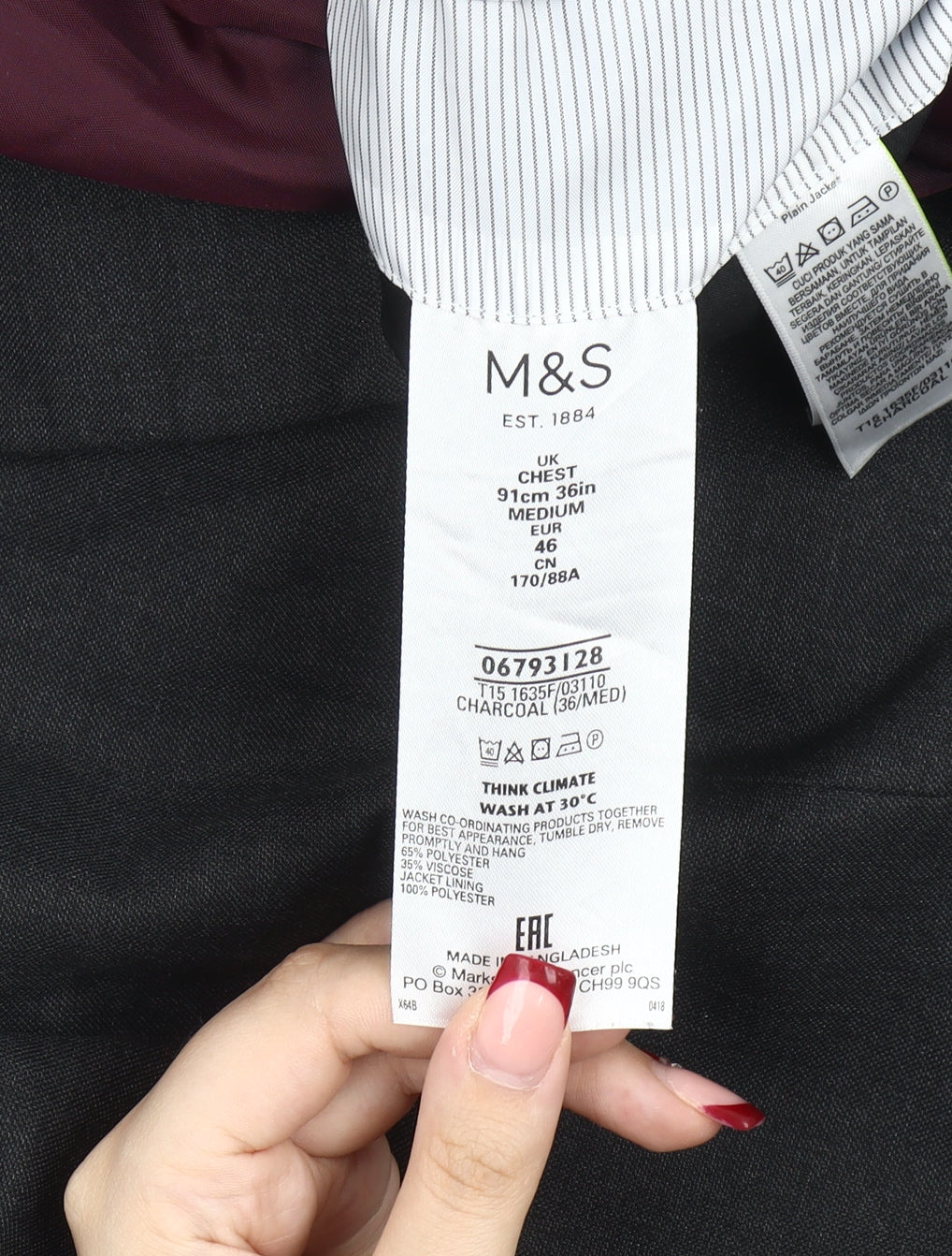 Marks and Spencer Men’s Grey Blazer 36in Regular Fit Jacket