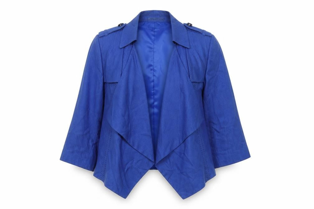 Front view of Marks & Spencer Women Blue Linen Viscose Blazer, size 14