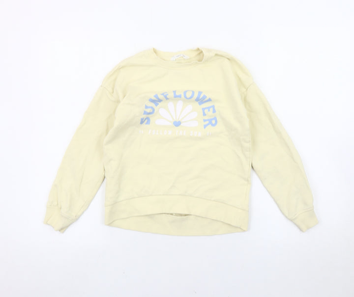 MNG Girls Beige Sunflower Sweatshirt 9-10Y Crew Neck Graphic Print