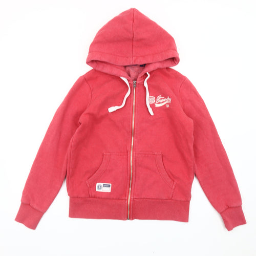 Superdry Womens Red Full Zip Hoodie Size 10 Regular Fit Logo