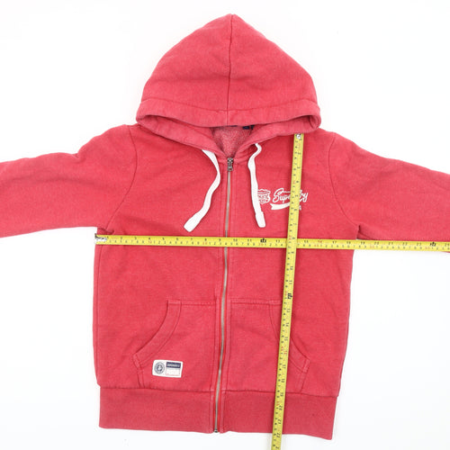 Superdry Womens Red Full Zip Hoodie Size 10 Regular Fit Logo