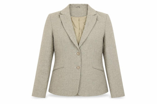 Front view of Amaranto women’s beige, size UK 12, blazer jacket formal workwear