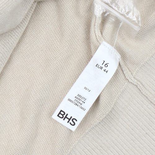 BHS Women’s Beige 3/4 Sleeve Cardigan Size 16 Cotton Blend