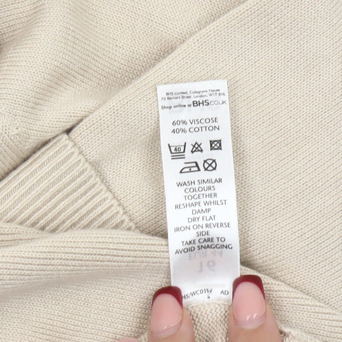 BHS Women’s Beige 3/4 Sleeve Cardigan Size 16 Cotton Blend