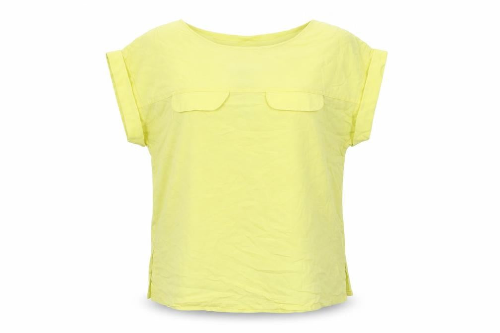 Front view of Next Women Yellow, size 10, Blouse Short Sleeve Viscose Top