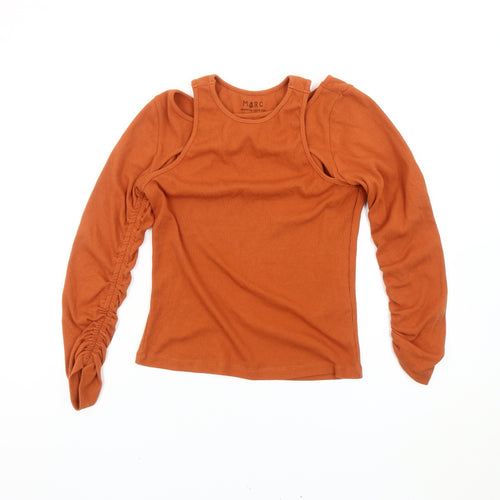 MARC Womens Orange Long Sleeve Ruched Jersey T-Shirt Size L