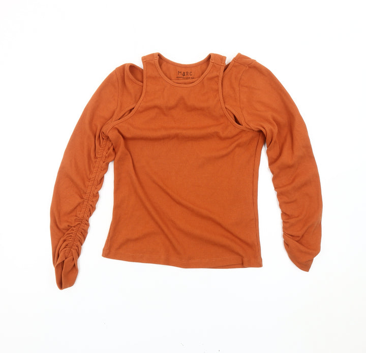 MARC Womens Orange Long Sleeve Ruched Jersey T-Shirt Size L