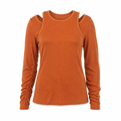 MARC Womens Orange Long Sleeve Ruched Jersey T-Shirt Size L