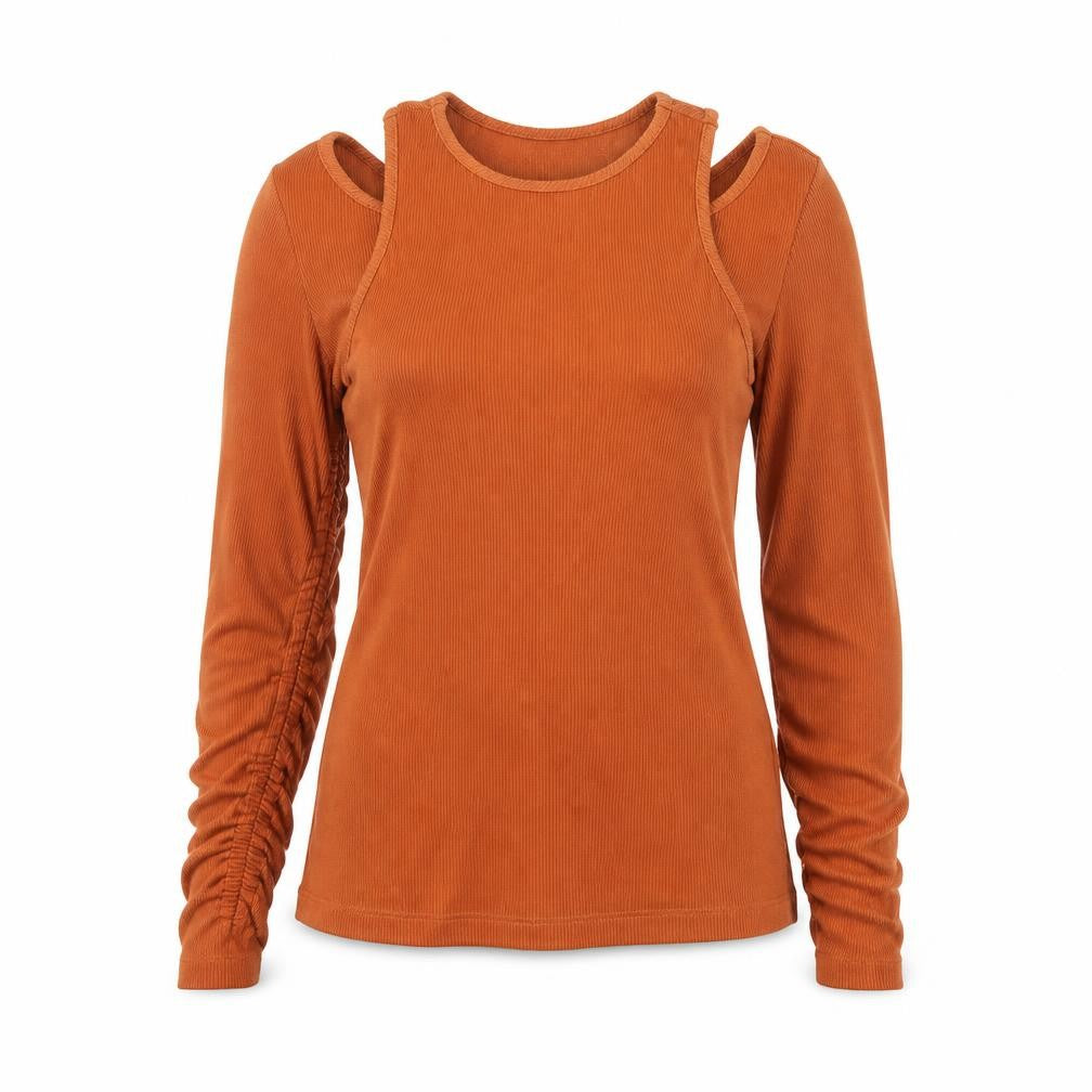 MARC Womens Orange Long Sleeve Ruched Jersey T-Shirt Size L