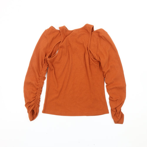 MARC Womens Orange Long Sleeve Ruched Jersey T-Shirt Size L