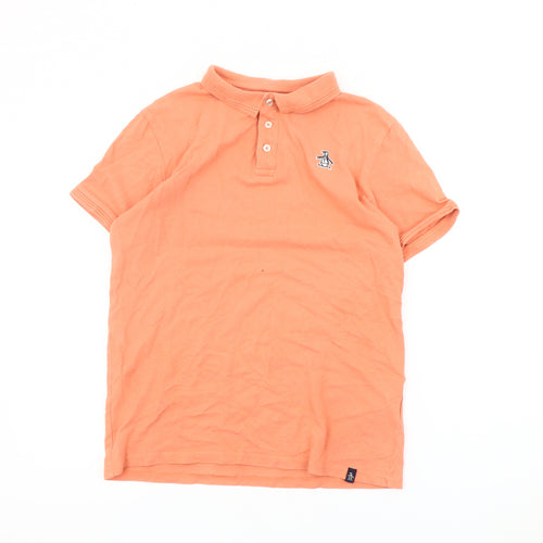 Penguin Boys Orange Cotton Polo Shirt 12-13Y Short Sleeve Casual Logo