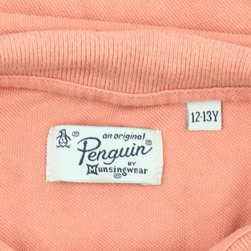 Penguin Boys Orange Cotton Polo Shirt 12-13Y Short Sleeve Casual Logo