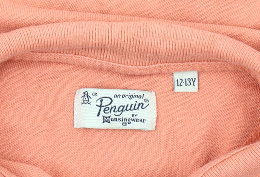Penguin Boys Orange Cotton Polo Shirt 12-13Y Short Sleeve Casual Logo
