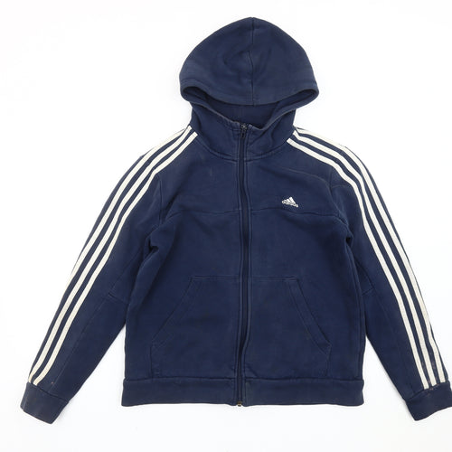 Adidas Boys Blue Full Zip Hoodie Sweatshirt 13-14 Years Logo Long Sleeve
