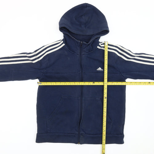 Adidas Boys Blue Full Zip Hoodie Sweatshirt 13-14 Years Logo Long Sleeve