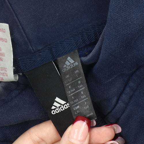 Adidas Boys Blue Full Zip Hoodie Sweatshirt 13-14 Years Logo Long Sleeve