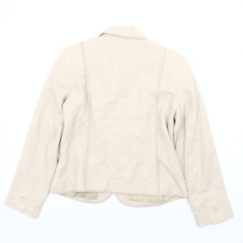 Marks and Spencer Women Beige Petite Blazer Jacket Size 12 Linen Blend