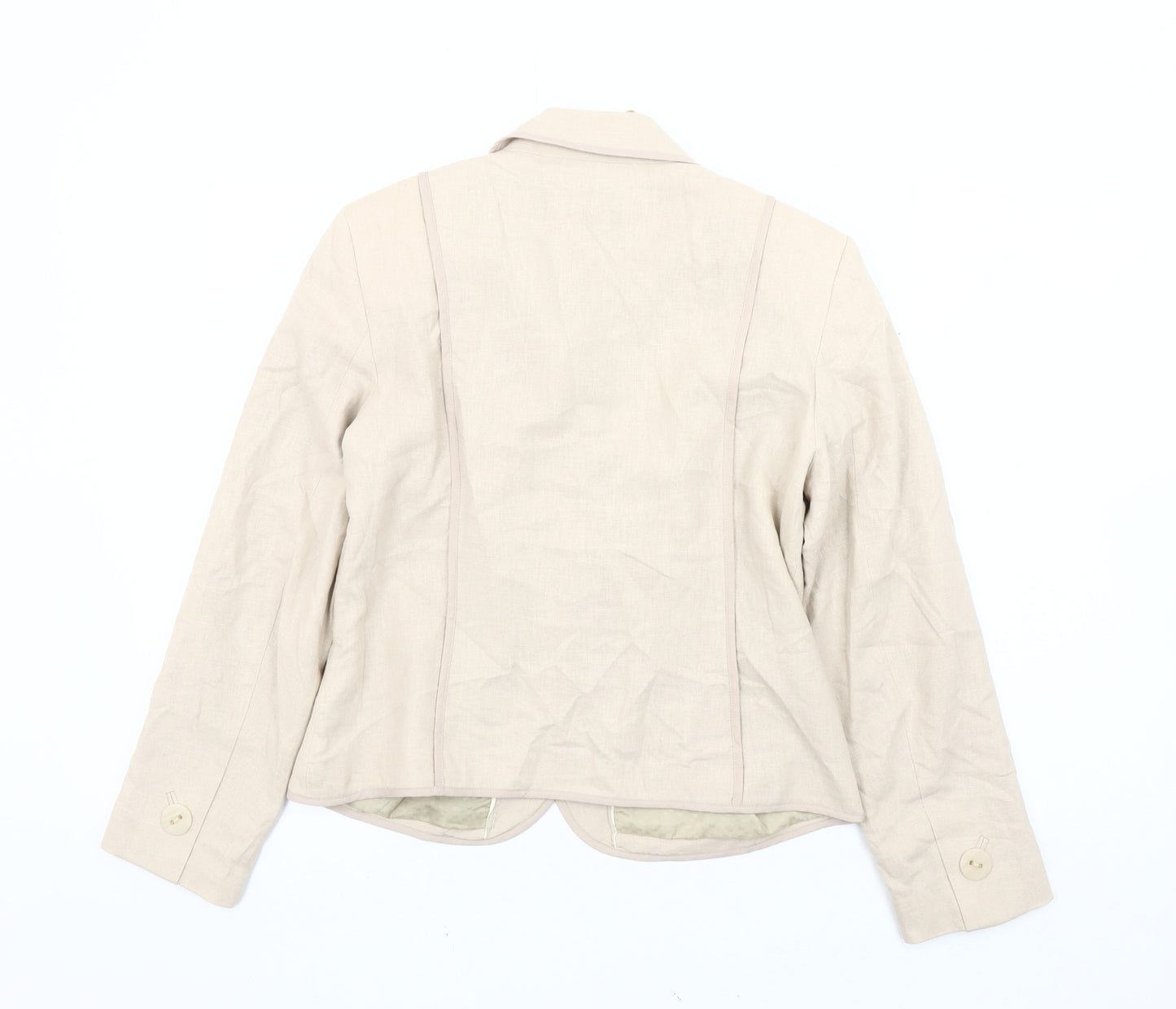 Marks and Spencer Women Beige Petite Blazer Jacket Size 12 Linen Blend