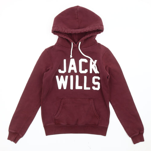 Jack Wills Womens Red Hoodie Size 8 Pullover Logo Casual