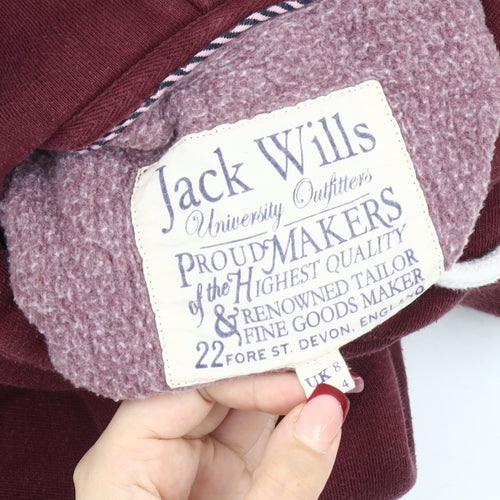 Jack Wills Womens Red Hoodie Size 8 Pullover Logo Casual