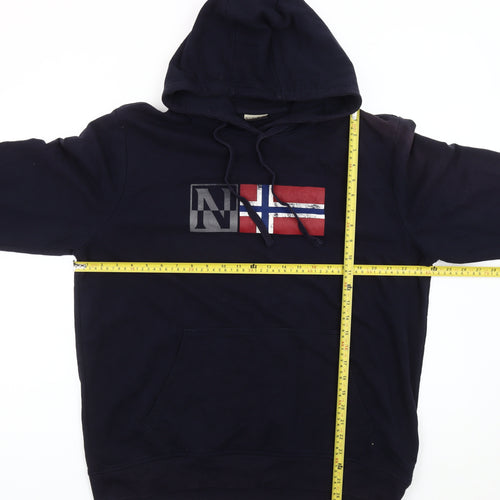 Napapijri Mens Blue 2XL Pullover Hoodie Flag Logo Cotton Blend