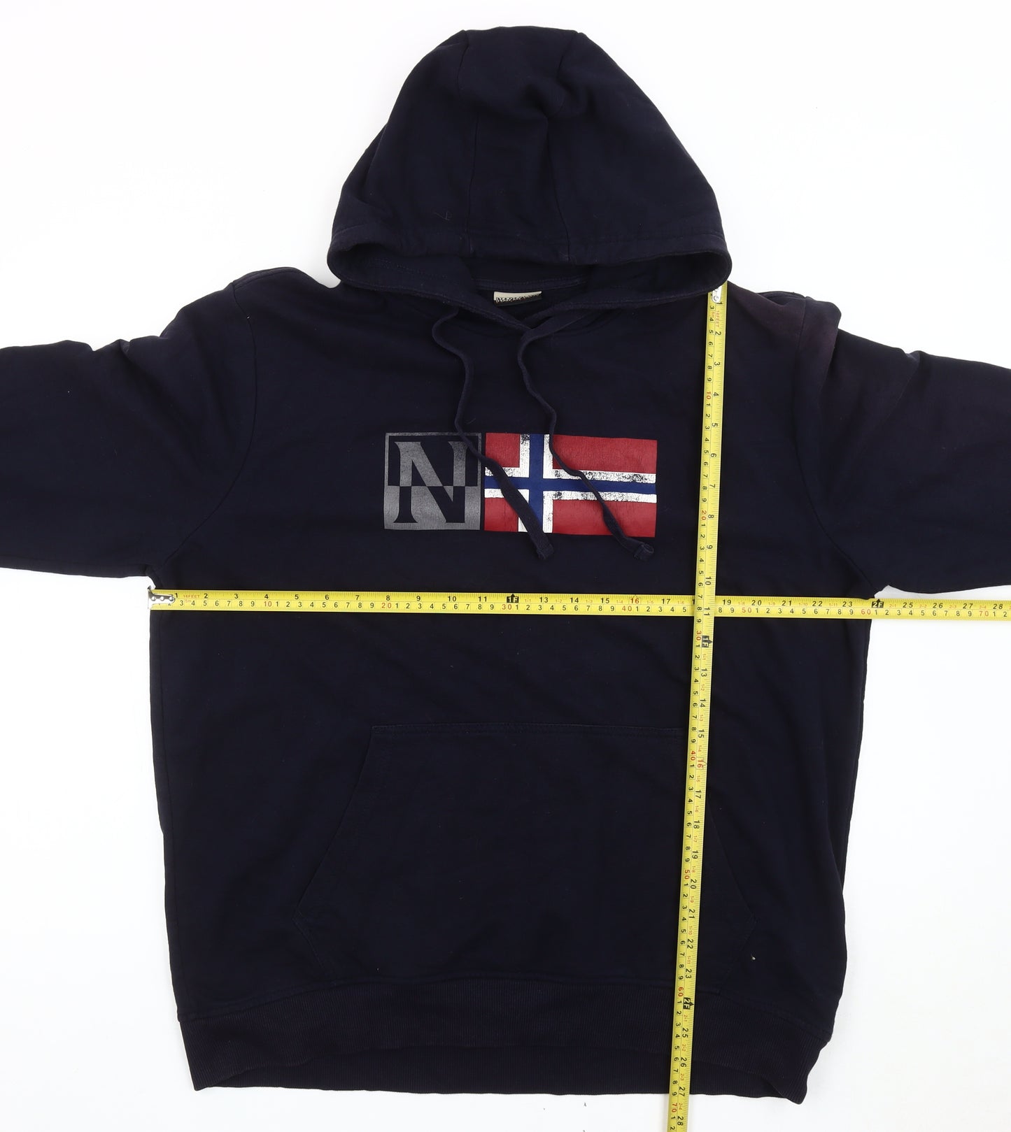 Napapijri Mens Blue 2XL Pullover Hoodie Flag Logo Cotton Blend
