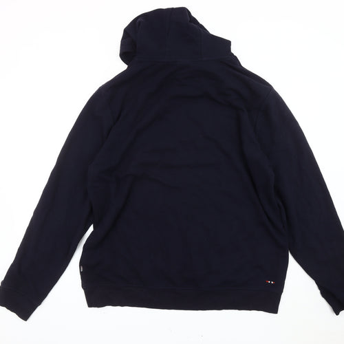 Napapijri Mens Blue 2XL Pullover Hoodie Flag Logo Cotton Blend