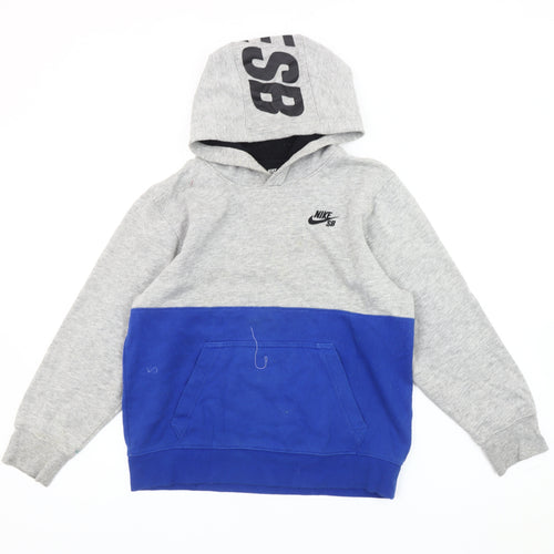 Nike SB Boys Grey Blue Pullover Hoodie 12-13 Yrs Logo Skateboarding