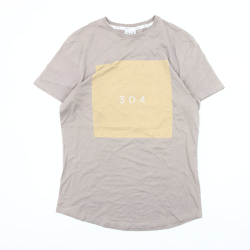 304 Mens Beige Graphic Logo Crew Neck Short Sleeve Cotton T-Shirt L