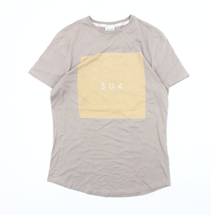 304 Mens Beige Graphic Logo Crew Neck Short Sleeve Cotton T-Shirt L