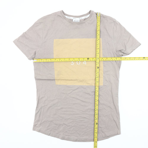 304 Mens Beige Graphic Logo Crew Neck Short Sleeve Cotton T-Shirt L