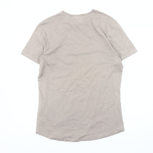 304 Mens Beige Graphic Logo Crew Neck Short Sleeve Cotton T-Shirt L