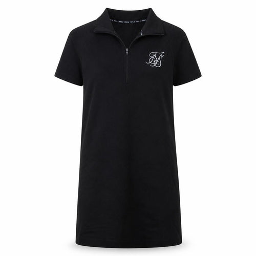SikSilk Women Black M T-Shirt Dress Casual Zip Logo Short Sleeve
