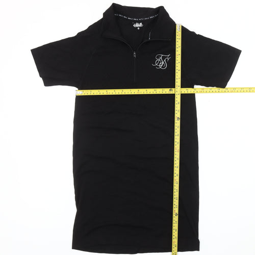 SikSilk Women Black M T-Shirt Dress Casual Zip Logo Short Sleeve