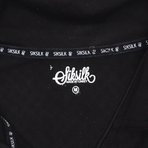 SikSilk Women Black M T-Shirt Dress Casual Zip Logo Short Sleeve