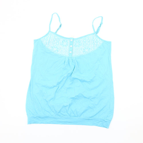 Monsoon Womens Blue Cotton Embroidered Camisole Tank Top L