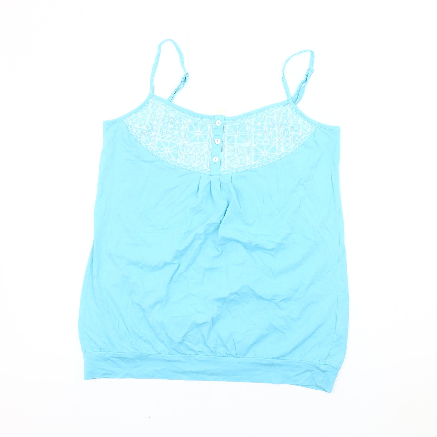 Monsoon Womens Blue Cotton Embroidered Camisole Tank Top L