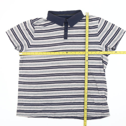 Jasper Conran Mens Blue Striped Polo Shirt XL Cotton Short Sleeve