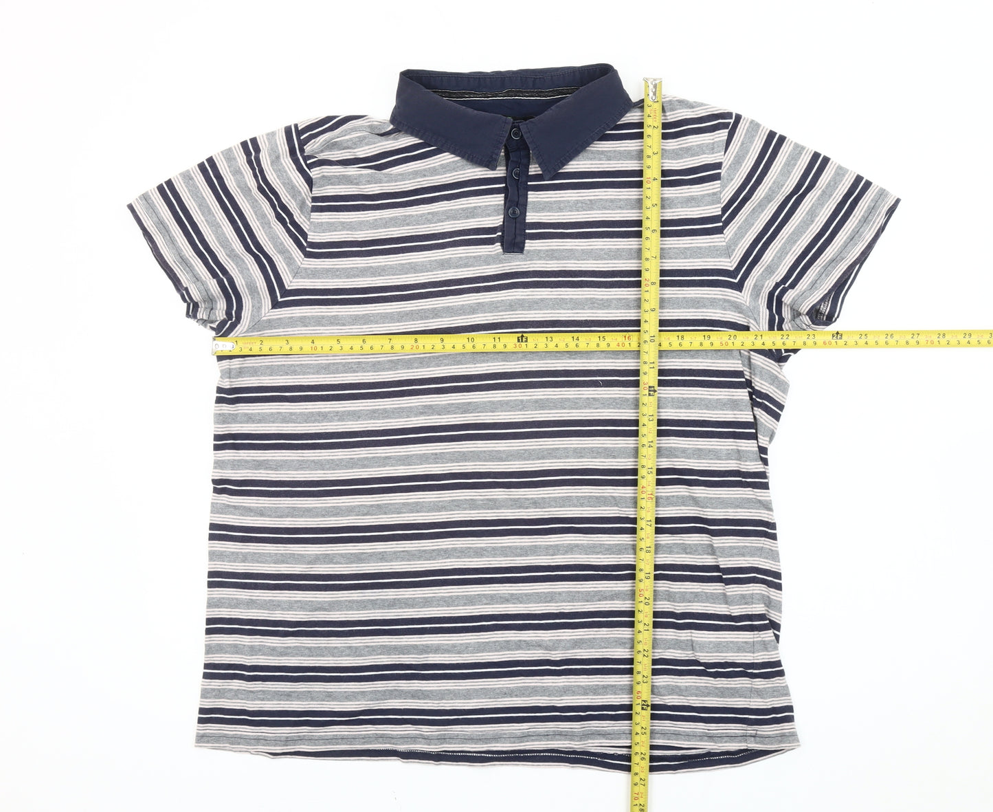 Jasper Conran Mens Blue Striped Polo Shirt XL Cotton Short Sleeve