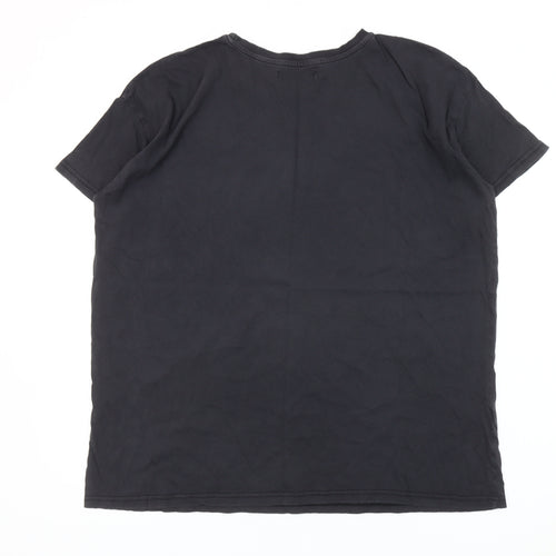 Mango Women Black Skull Rose Graphic Rock T-Shirt Size 12