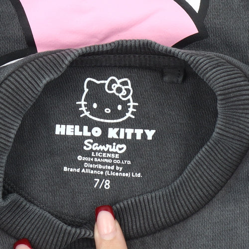 Hello Kitty Girls Black Pullover Sweatshirt 7 Years Cartoon Fleece