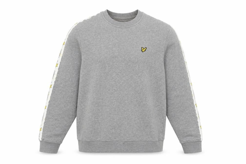 Front view of Lyle & Scott men’s grey sweatshirt m logo crew neck pullover