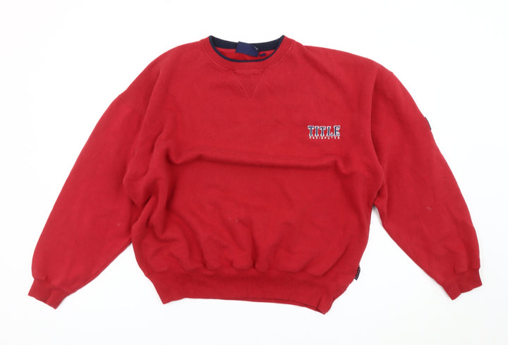 TITLE Men’s Red Pullover Sweatshirt Size M Crew Neck Logo Jumper