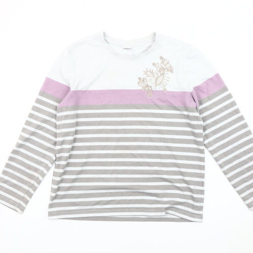 Damart Women’s White Grey Pink Striped Long Sleeve T-Shirt Size 10