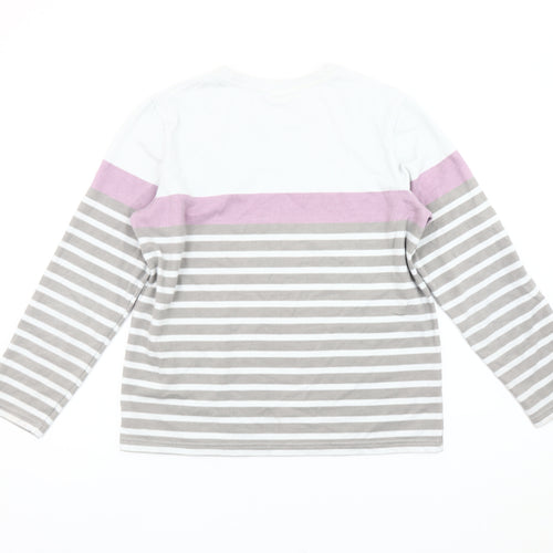Damart Women’s White Grey Pink Striped Long Sleeve T-Shirt Size 10