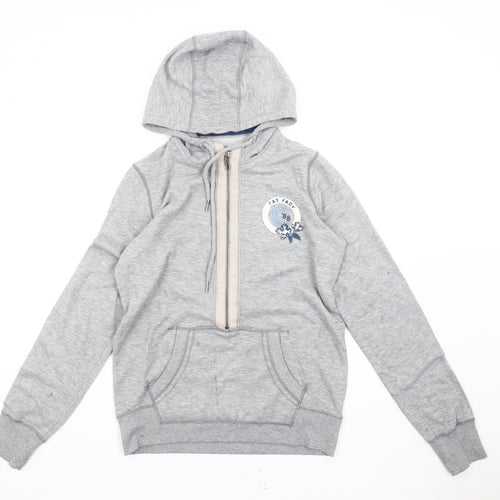 Fat Face Womens Grey Hoodie Size 12 Pullover Zip Logo Casual
