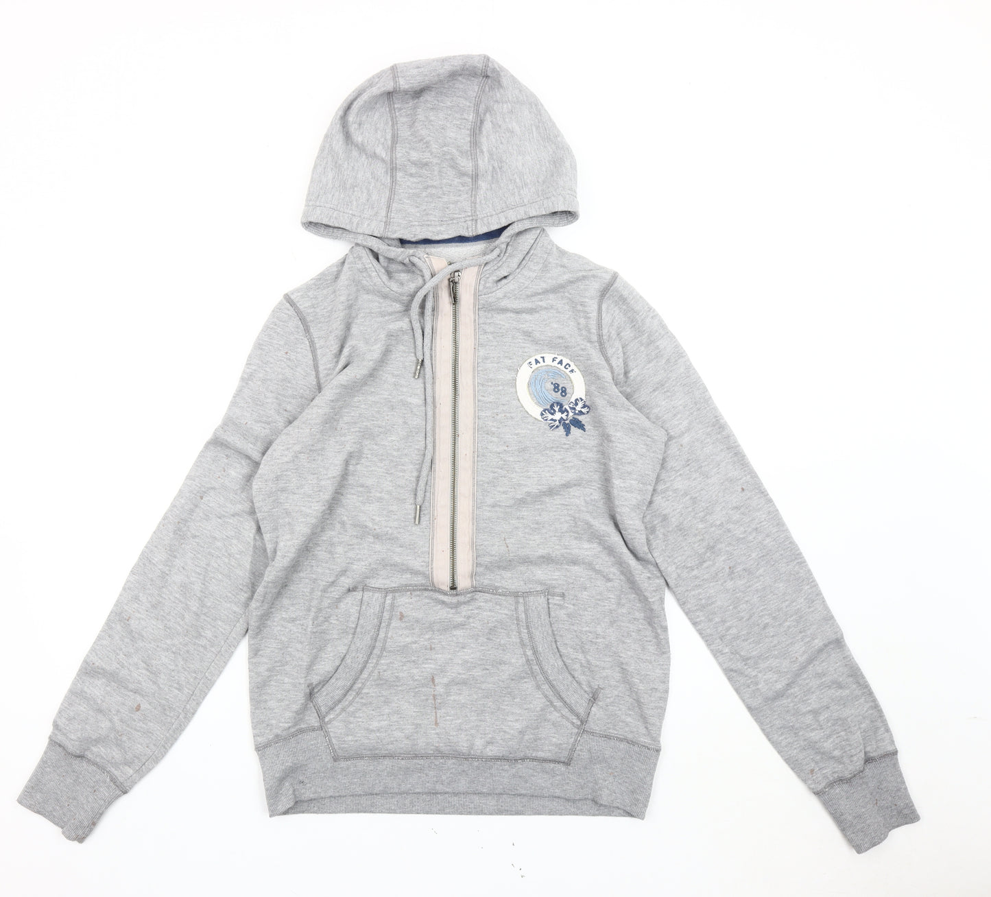Fat Face Womens Grey Hoodie Size 12 Pullover Zip Logo Casual