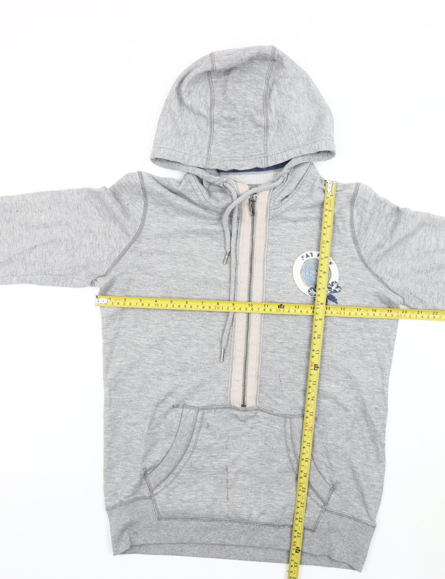 Fat Face Womens Grey Hoodie Size 12 Pullover Zip Logo Casual
