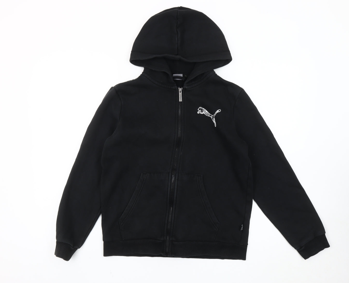 Puma Boys Black Full Zip Hoodie 14Y Fleece Logo Sportswear